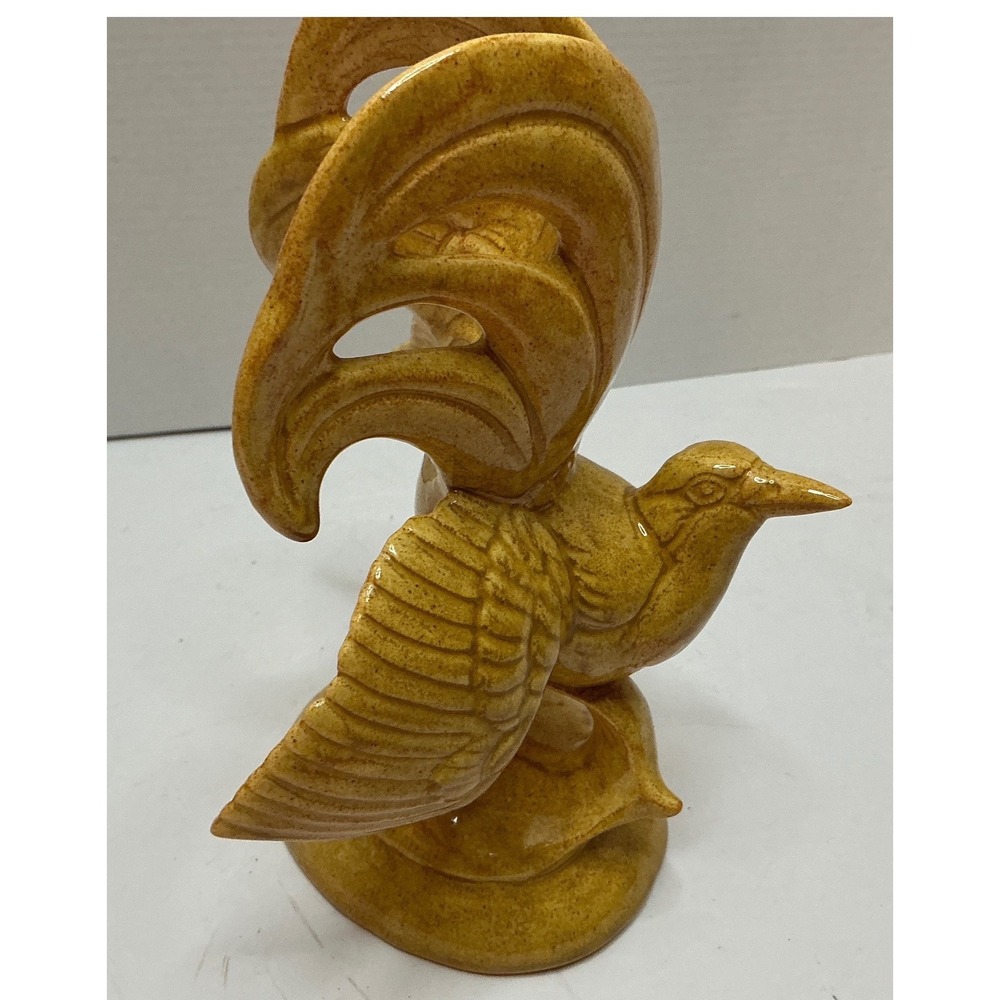 Arbee Vintage Ceramic Bird Figurine Mustard Yellow Speckled Glaze MCM Decor 11"